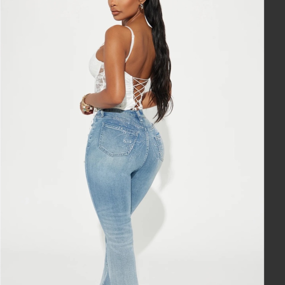 Women's Light Blue stretch butterfly flare jeans